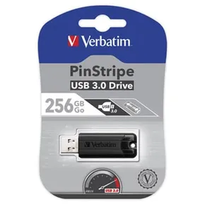 Verbatim USB flash disk, USB 3.0 (3.2 Gen 1), 256GB, PinStripe, Store N Go, čierny, 49320, USB A, s výsuvným konektorom